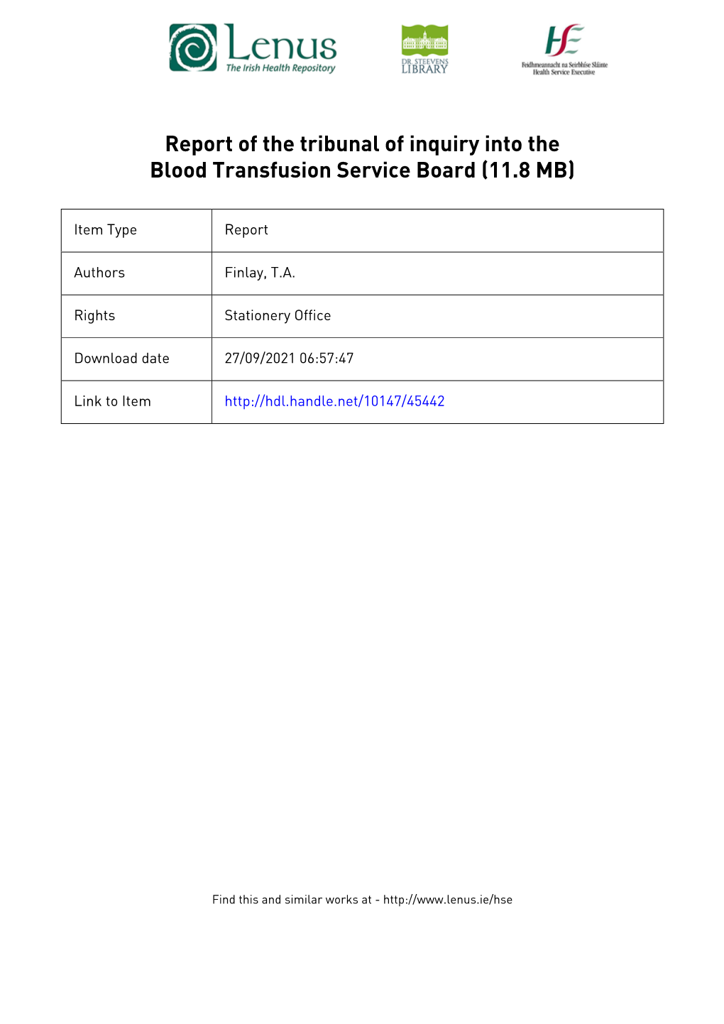 Tribunal of Inquiry the Blood Transfusion Service Board