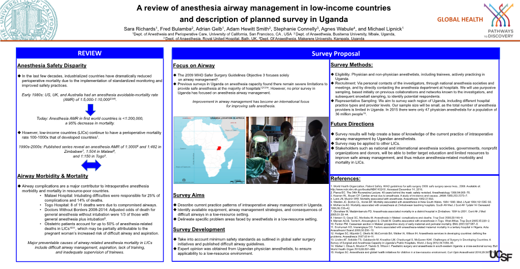 A Review of Anesthesia Airway Management in Low-Income Countries and Description of Planned Survey in Uganda