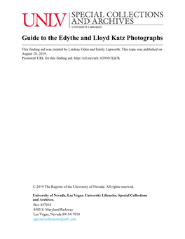 Guide to the Edythe and Lloyd Katz Photographs