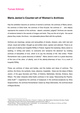 Tomek Kitliński Maria Janion's Counter-Art of Women's Archives