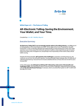 All-Electronic Tolling: Saving the Environment, Your Wallet, and Your Time