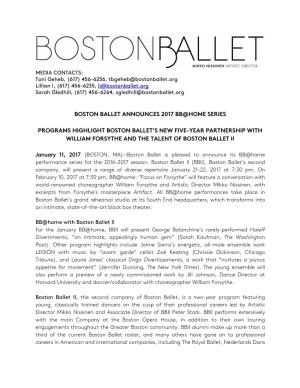 Boston Ballet Announces 2017 Bb@Home Series
