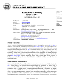 Executive Summary Conditional Use HEARING DATE: APRIL 13, 2017