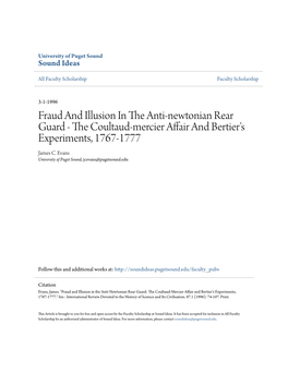 Fraud and Illusion in the Anti-Newtonian Rear Guard - the Oultc Aud-Mercier Affair and Bertier's Experiments, 1767-1777 James C