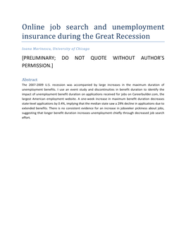 Online Job Search and Unemployment Insurance During the Great Recession