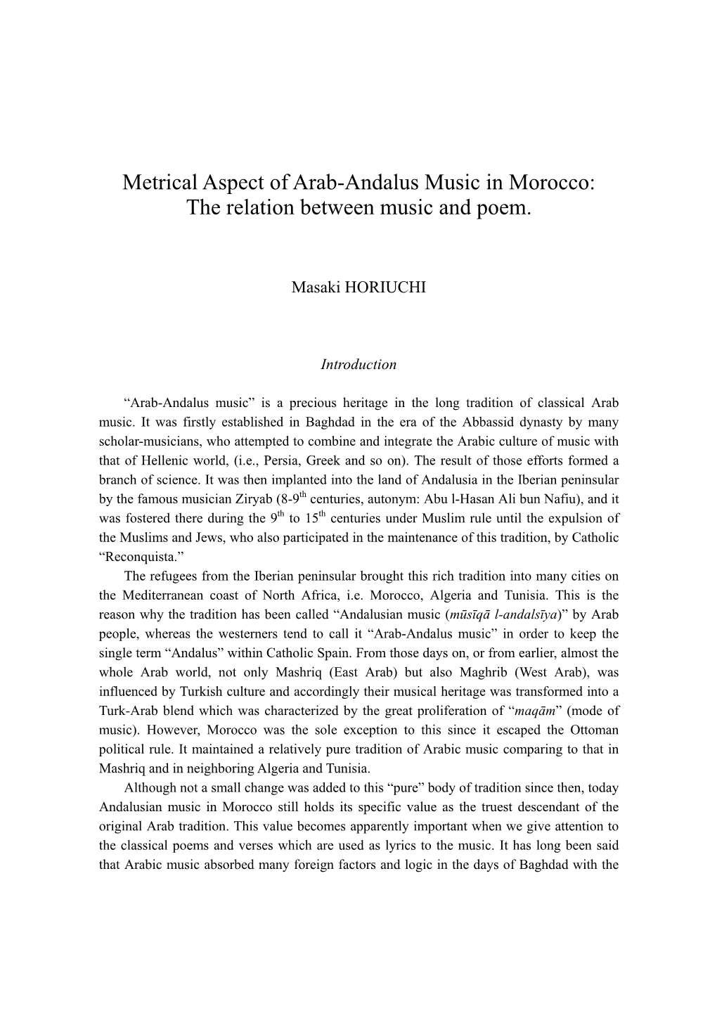 Metrical Aspect of Arab-Andalus Music in Morocco: the Relation Between Music and Poem