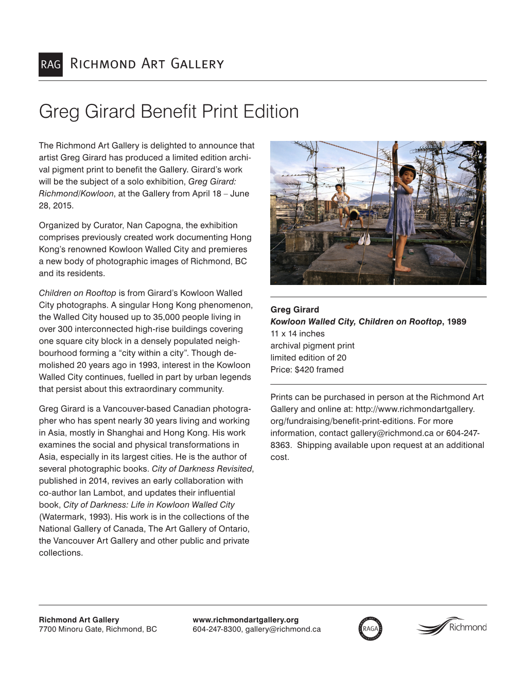 Greg Girard Benefit Print Edition