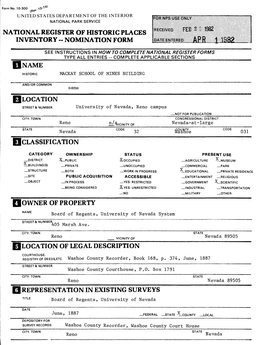 National Register of Historic Places Inventory -- Nomination Form