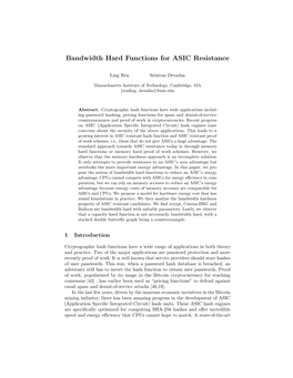 Bandwidth Hard Functions for ASIC Resistance