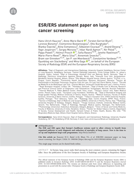 ESR/ERS Statement Paper on Lung Cancer Screening