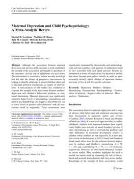 Maternal Depression and Child Psychopathology: a Meta-Analytic Review