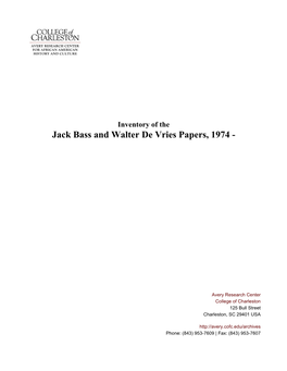 Jack Bass and Walter De Vries Papers, 1974