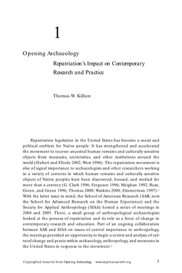 Opening Archaeology Repatriation's Impact on Contemporary Research