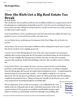 How the Rich Get a Big Real Estate Tax Break - Nytimes.Com