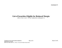 List of Securities Eligible for Reduced Margin [Effective from June 4, 2019 Until Replaced by a Subsequent List]