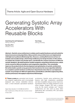 Generating Systolic Array Accelerators with Reusable Blocks