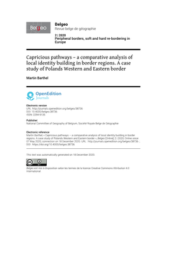A Comparative Analysis of Local Identity Building in Border Regions. a Case Study of Polands Western and Eastern Border