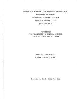 Cooperative National Park Resources Studies Unit Department of Botany University of Hawaii at Manoa Honolulu, Hawaii 96822 (808) 948-8218