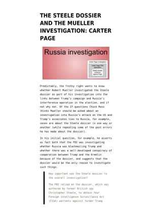 The Steele Dossier and the Mueller Investigation: Carter Page