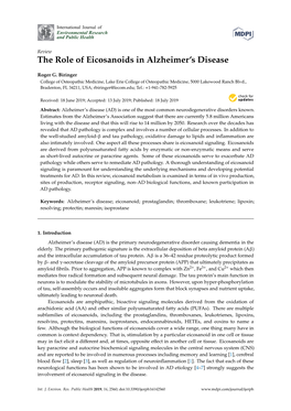 The Role of Eicosanoids in Alzheimer's Disease