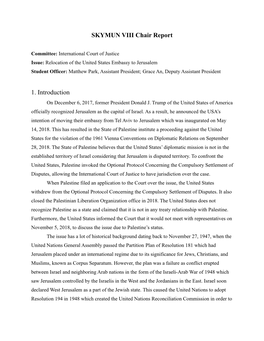 SKYMUN VIII Chair Report 1. Introduction
