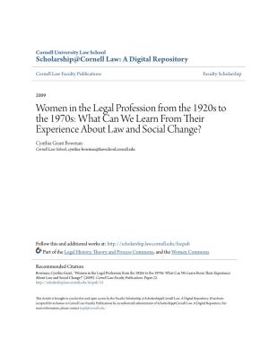 Women in the Legal Profession from the 1920S to the 1970S