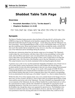 Shabbat "Table Talk" for Bamidbar