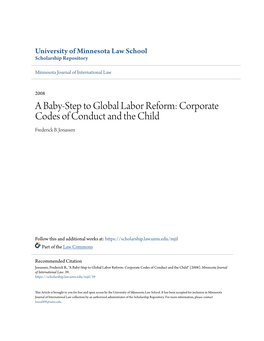 A Baby-Step to Global Labor Reform: Corporate Codes of Conduct and the Child Frederick B