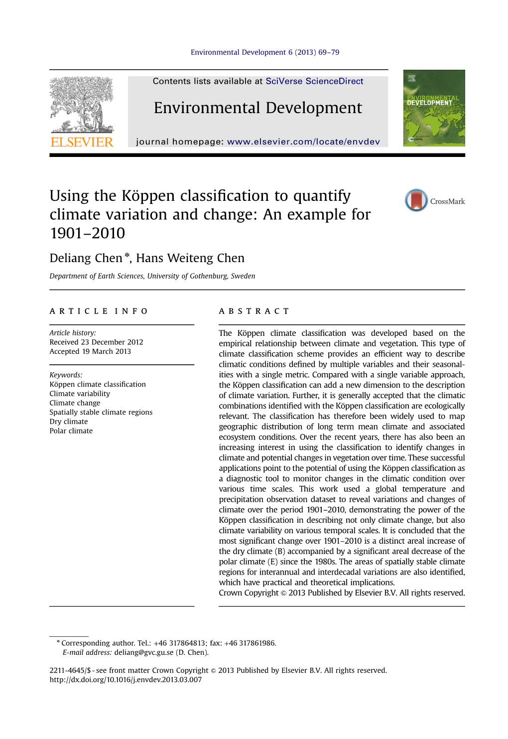 Using the Köppen Classification to Quantify Climate Variation and Change an Example for 1901–2010