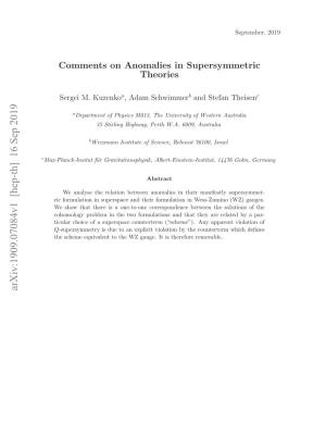Comments on Anomalies in Supersymmetric Theories