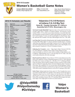 Women's Basketball Game Notes @Valpowbb Valpo Women's