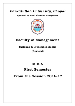 Faculty of Management M.B.A First Semester from the Session 2016-17