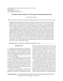 The Impact of Ilorin Scholars to the Development of Islam Inigbomina Land