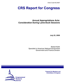 Annual Appropriations Acts: Consideration During Lame-Duck Sessions