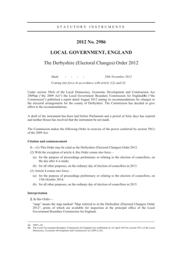 2012 No. 2986 LOCAL GOVERNMENT, ENGLAND The