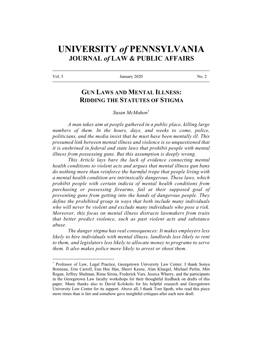 Gun Laws and Mental Illness: Ridding the Statutes of Stigma