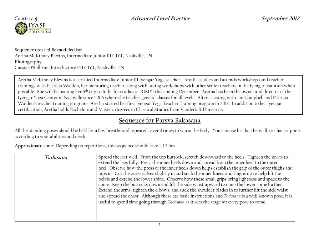 Sequence for Parsva Bakasana All the Standing Poses Should Be Held for a Few Breaths and Repeated Several Times to Warm the Body
