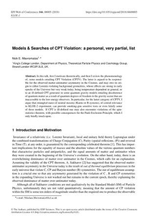 Searches of CPT Violation: a Personal, Very Partial, List