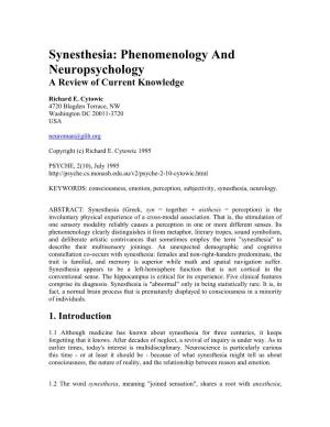 Synesthesia: Phenomenology and Neuropsychology a Review of Current Knowledge