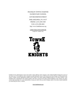 Franklin Towne Charter Elementary School 4259 Richmond Street Philadelphia, Pa 19137 Phone: (215) 289-3389 Fax: (215) 288-4041