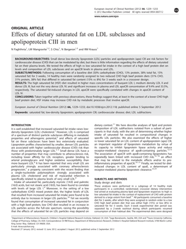 Effects of Dietary Saturated Fat on LDL Subclasses and Apolipoprotein CIII in Men