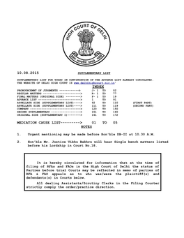 10.08.2015 MEDIATION CAUSE LIST---&gt; 01 to 05 NOTES