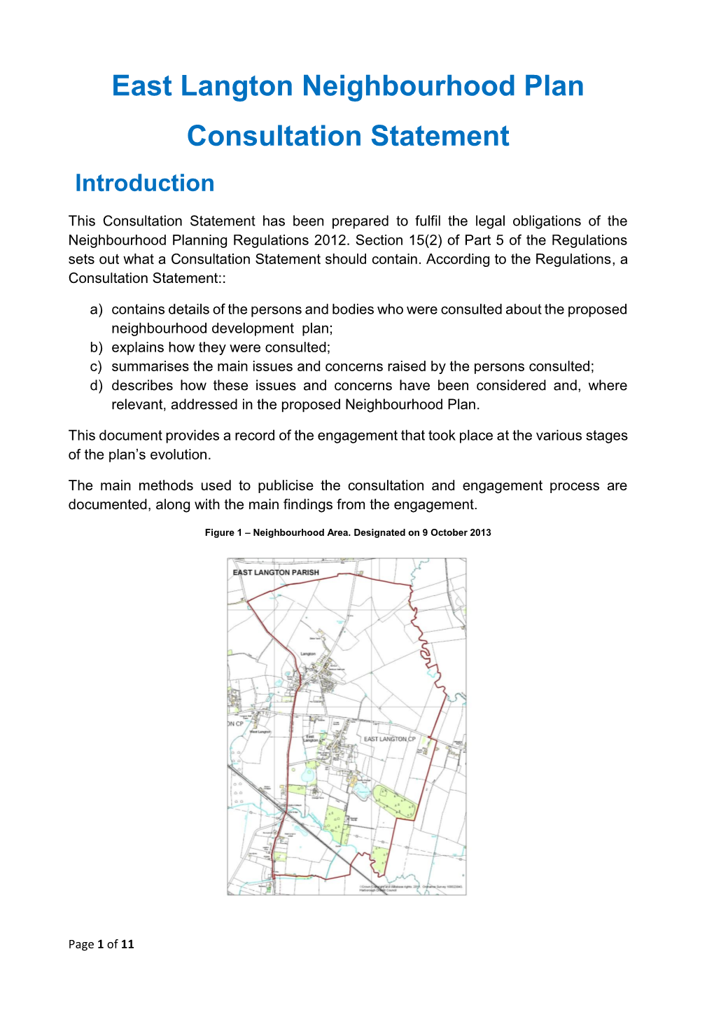 East Langton Neighbourhood Plan Consultation Statement Introduction