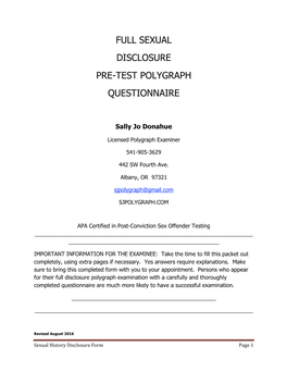 Full Sexual Disclosure Pre-Test Polygraph Questionnaire