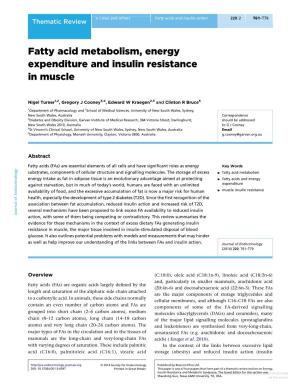 Fatty Acid Metabolism, Energy Expenditure and Insulin Resistance in Muscle