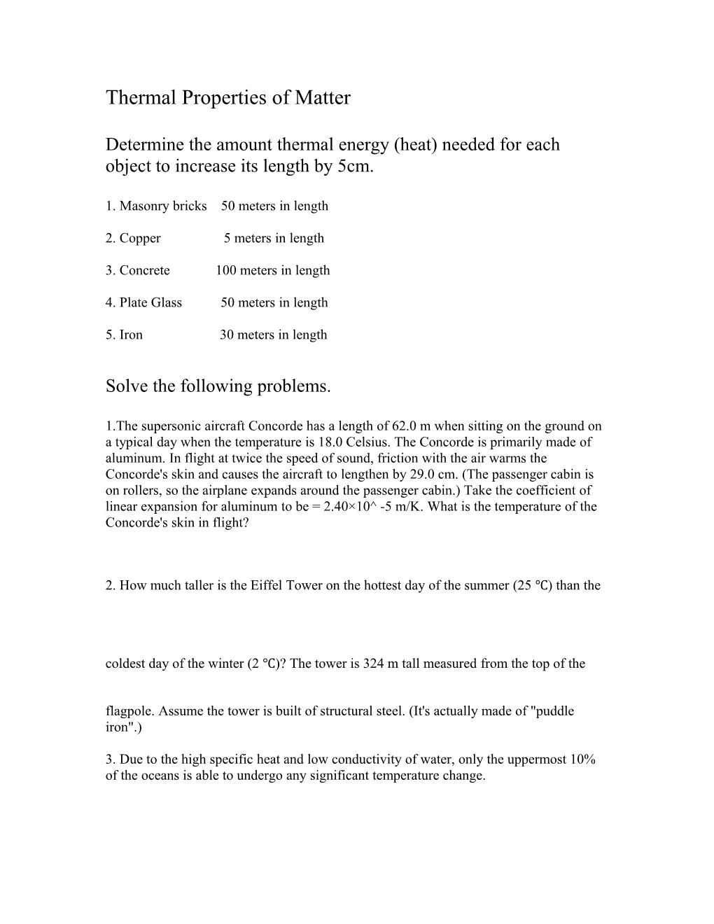 Thermal Properties of Matter