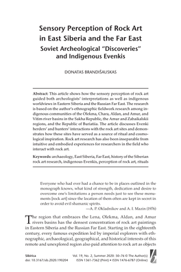 Sensory Perception of Rock Art in East Siberia and the Far East Soviet Archeological “Discoveries” and Indigenous Evenkis