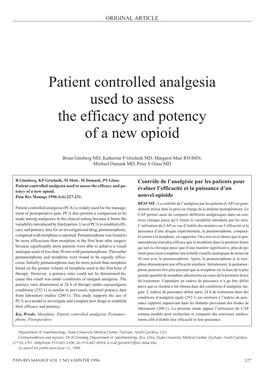 Patient Controlled Analgesia Used to Assess the Efficacy and Potency of a New Opioid