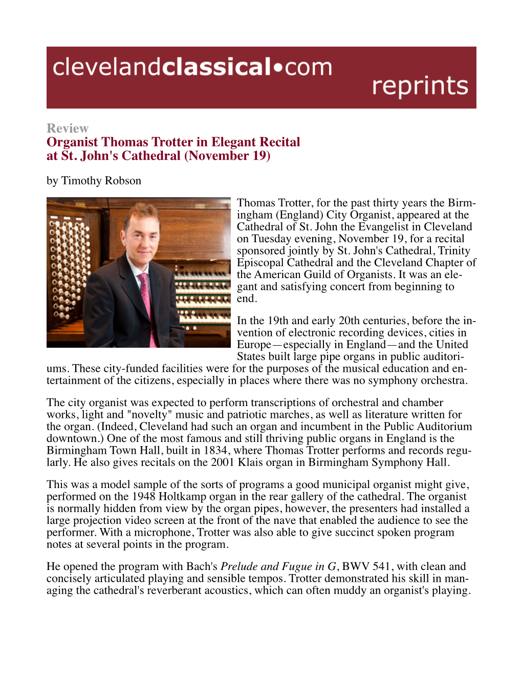 Review Organist Thomas Trotter in Elegant Recital at St