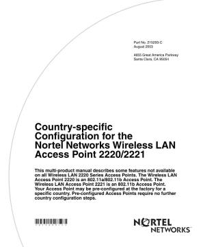 Country-Specific Configuration for the Nortel Networks Wireless LAN Access Point 2220/2221